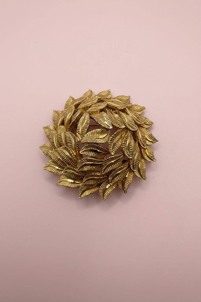 Vintage Capri Mid-Century Textural Domed Leaf Brooch