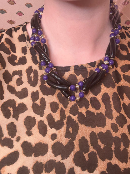 Vintage Chunky Geometric Layered Beaded Necklace