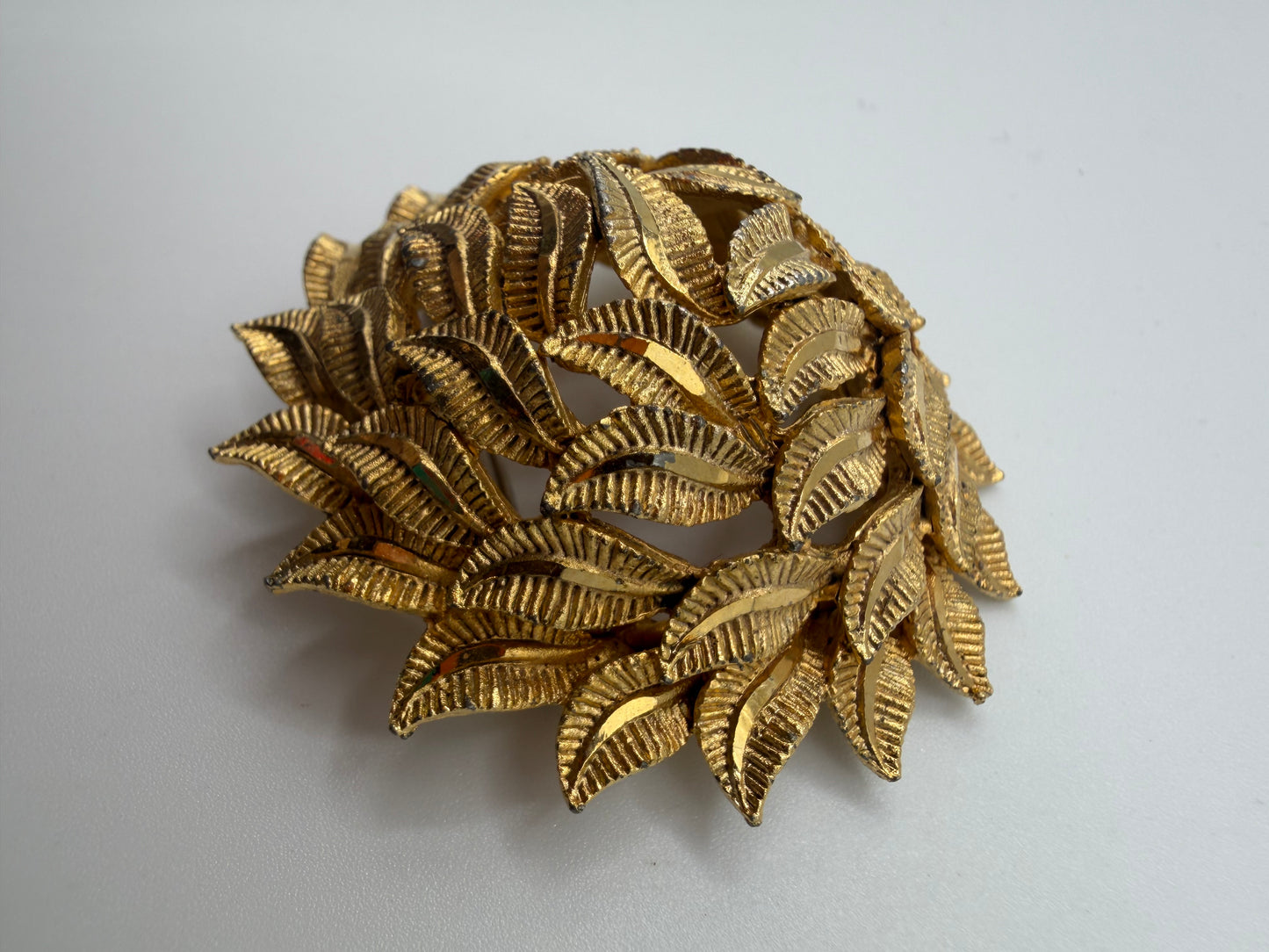 Vintage Capri Mid-Century Textural Domed Leaf Brooch