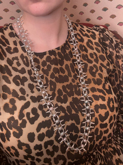 Vintage Mint Champagne Metallic Midcentury Pearl Fringe Necklace