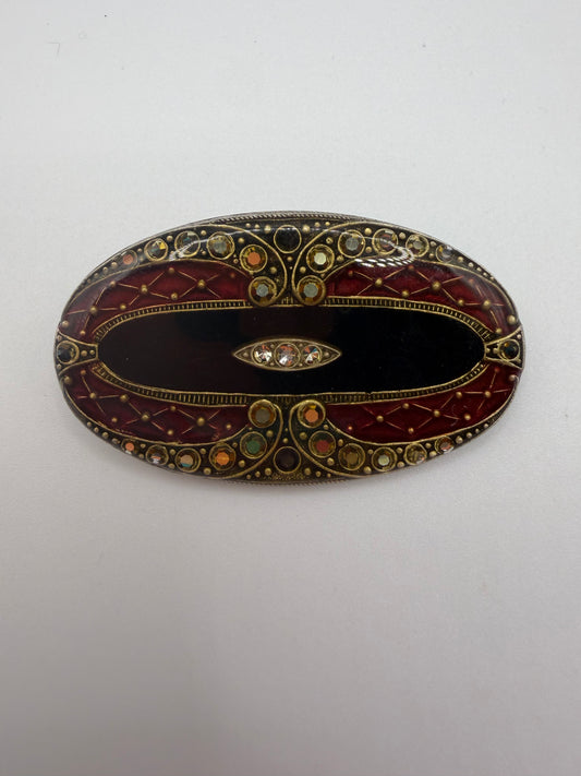 Vintage Catherine Popesco Art Deco Inspired Black & Red Enamel Brooch