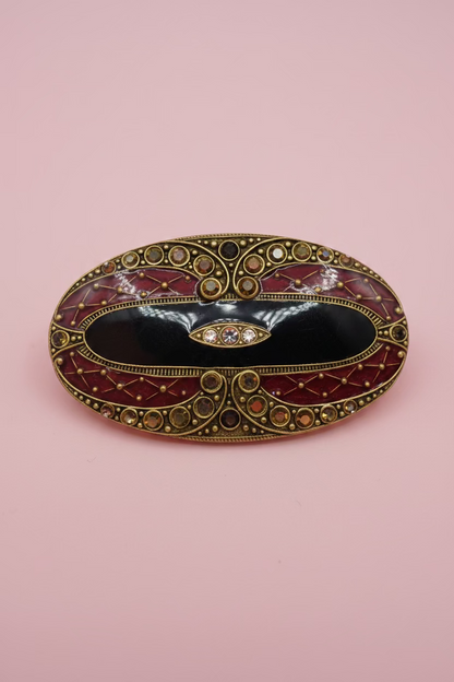 Vintage Catherine Popesco Art Deco Inspired Black & Red Enamel Brooch