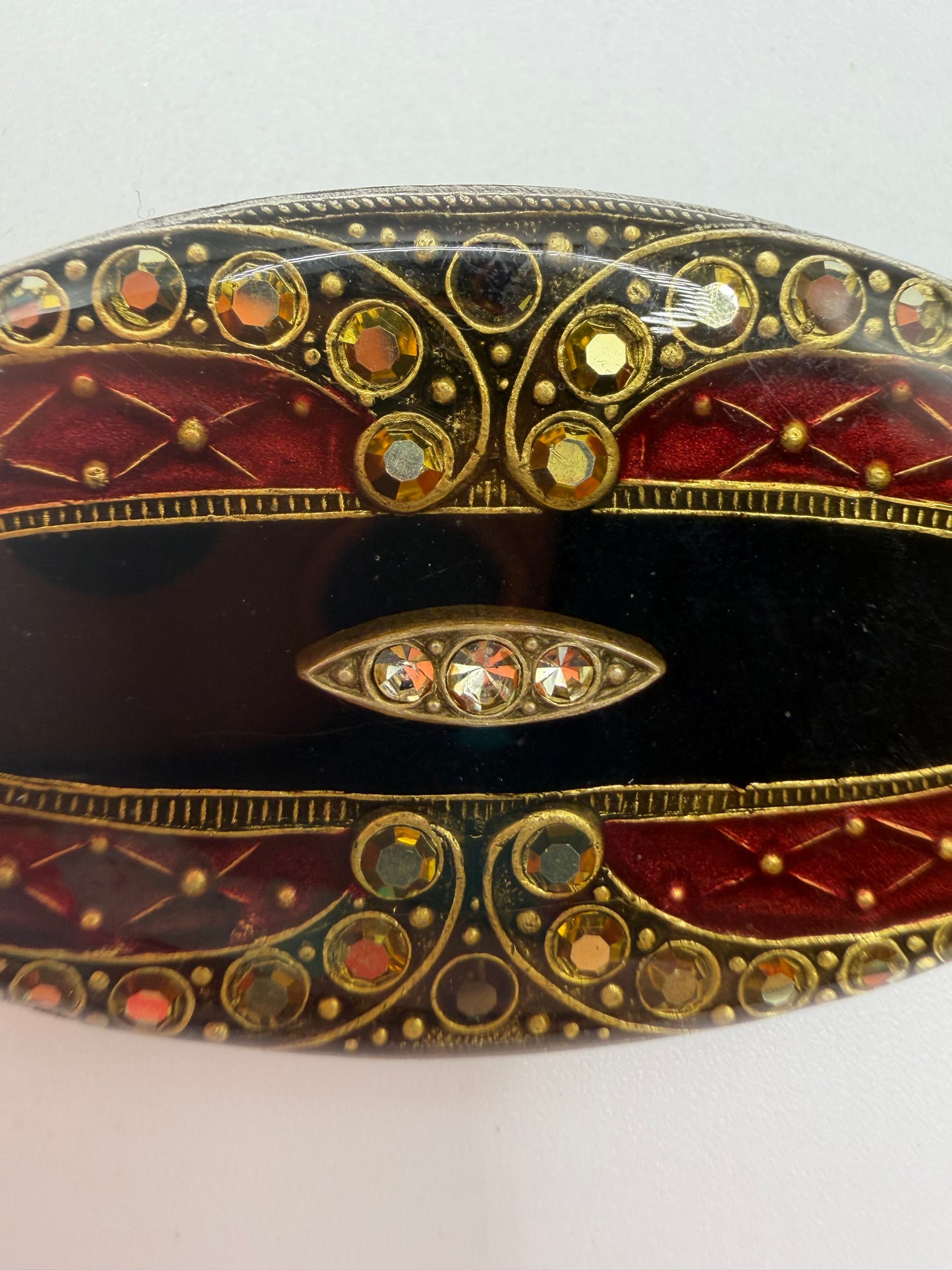Vintage Catherine Popesco Art Deco Inspired Black & Red Enamel Brooch