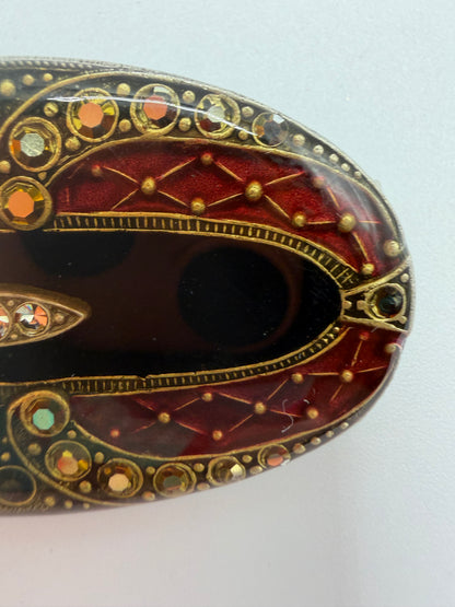 Vintage Catherine Popesco Art Deco Inspired Black & Red Enamel Brooch