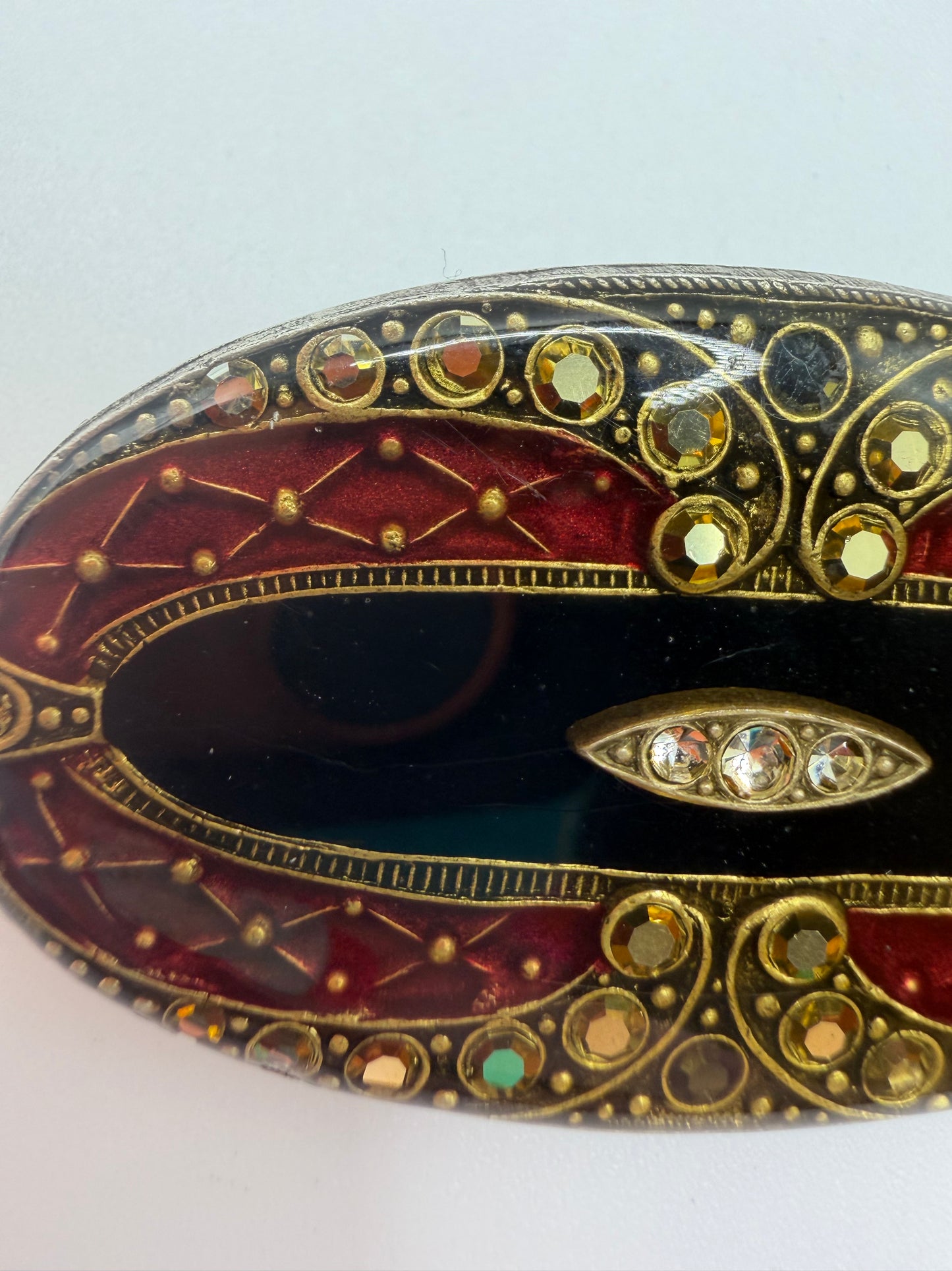 Vintage Catherine Popesco Art Deco Inspired Black & Red Enamel Brooch