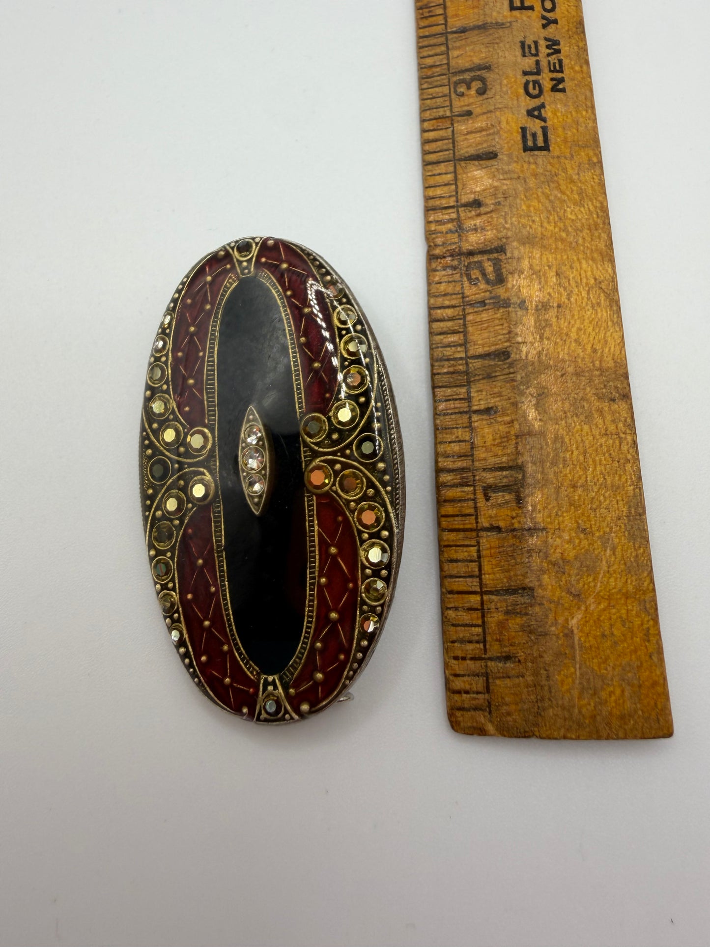 Vintage Catherine Popesco Art Deco Inspired Black & Red Enamel Brooch
