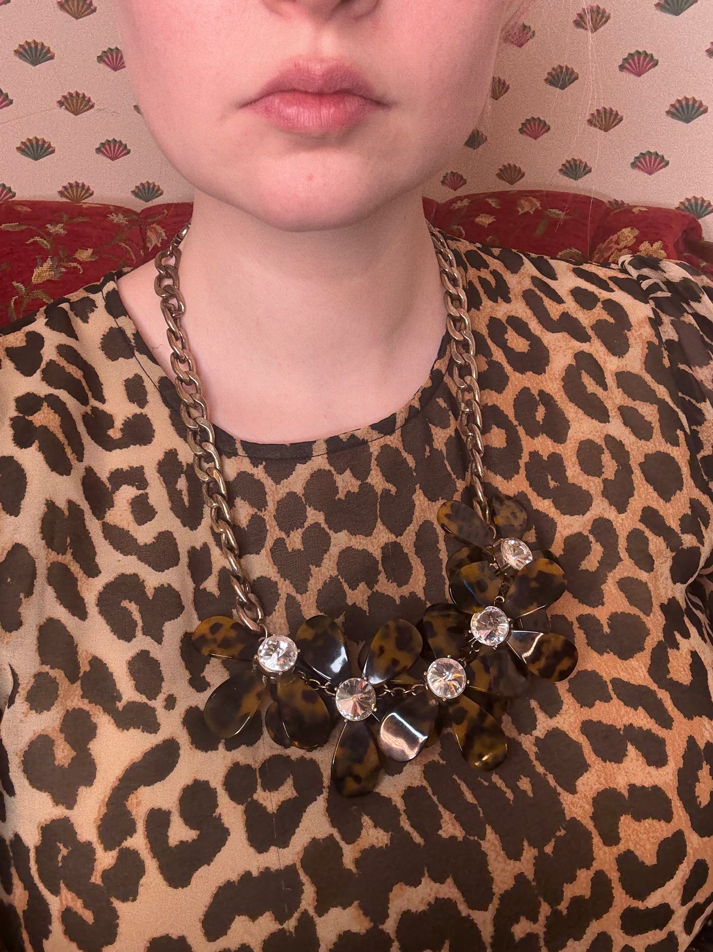 Vintage J. Crew Tortoiseshell Flower Statement Necklace