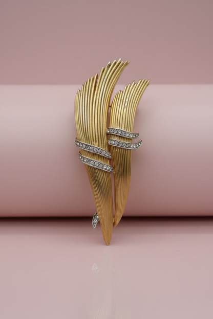 Vintage Trifari Mid-Century Rhinestone Fan Brooch