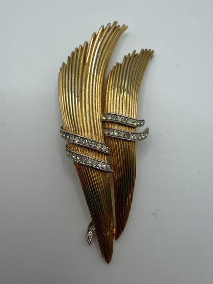 Vintage Trifari Mid-Century Rhinestone Fan Brooch