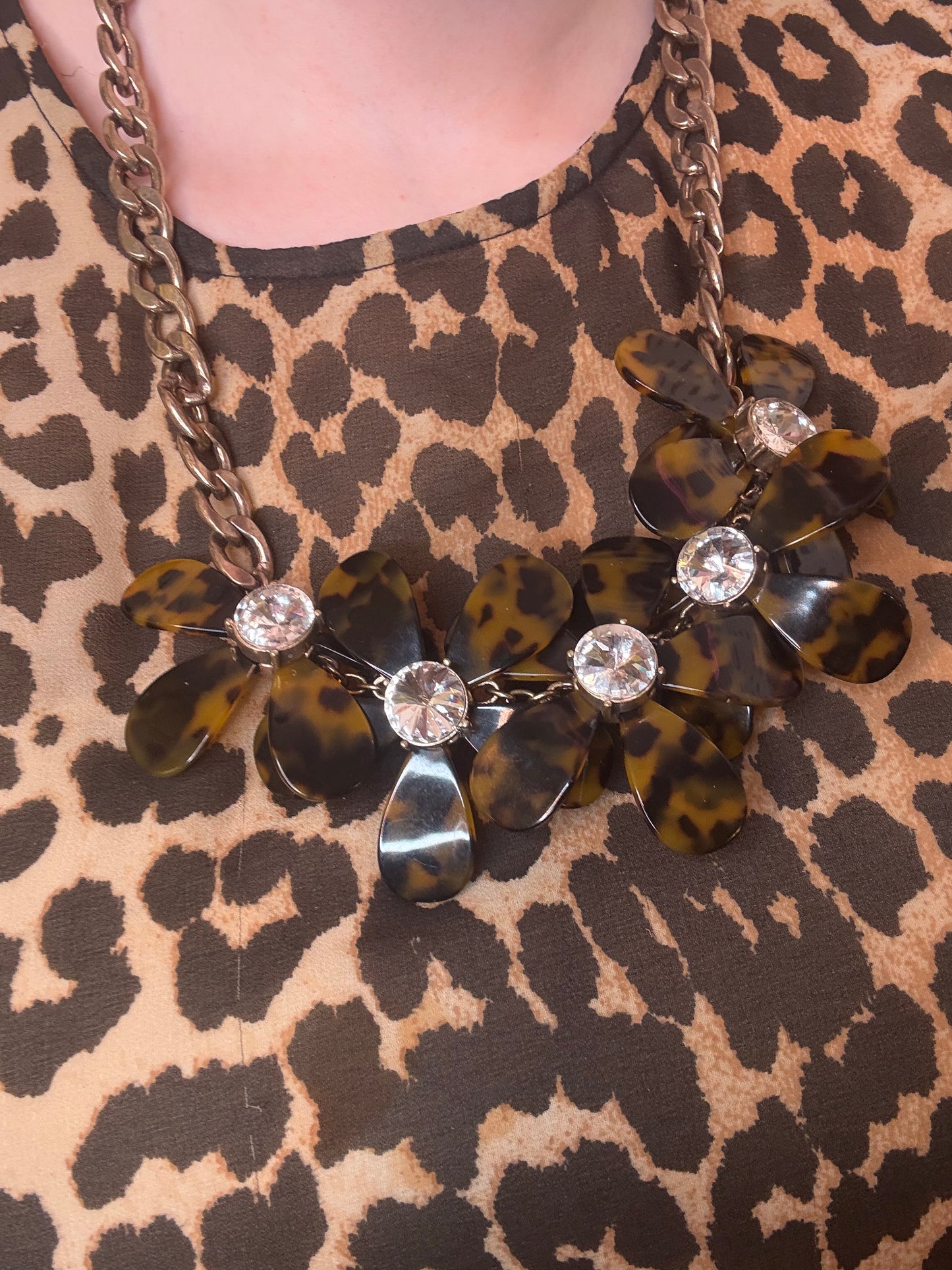 Vintage J. Crew Tortoiseshell Flower Statement Necklace