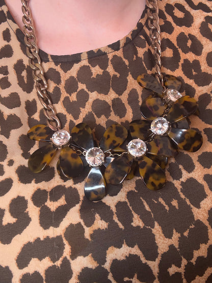 Vintage J. Crew Tortoiseshell Flower Statement Necklace