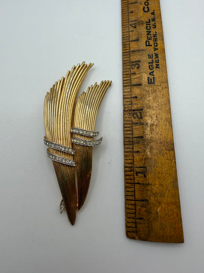 Vintage Trifari Mid-Century Rhinestone Fan Brooch