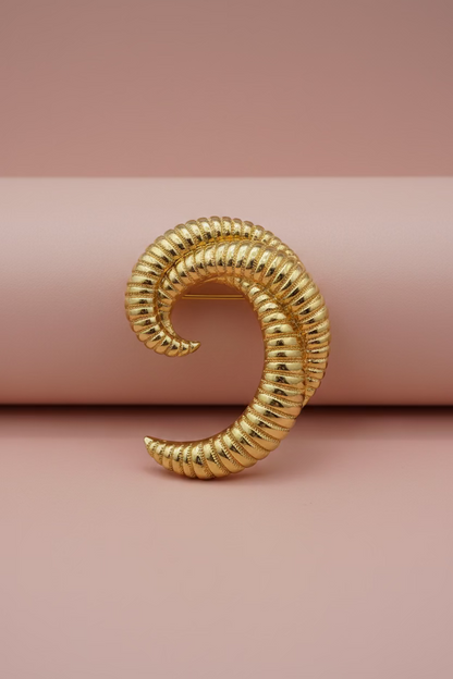 Vintage Monet Golden Swirl Shrimp Brooch