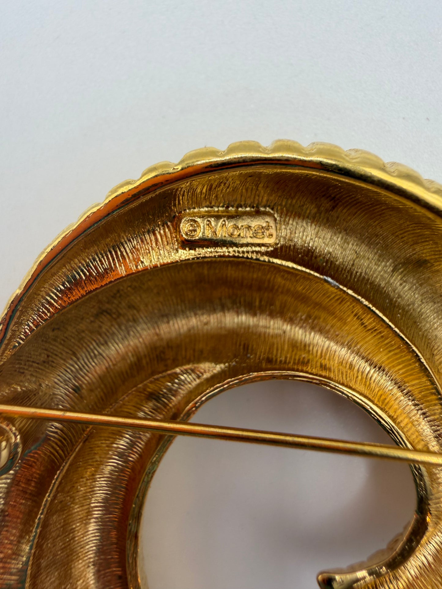 Vintage Monet Golden Swirl Shrimp Brooch