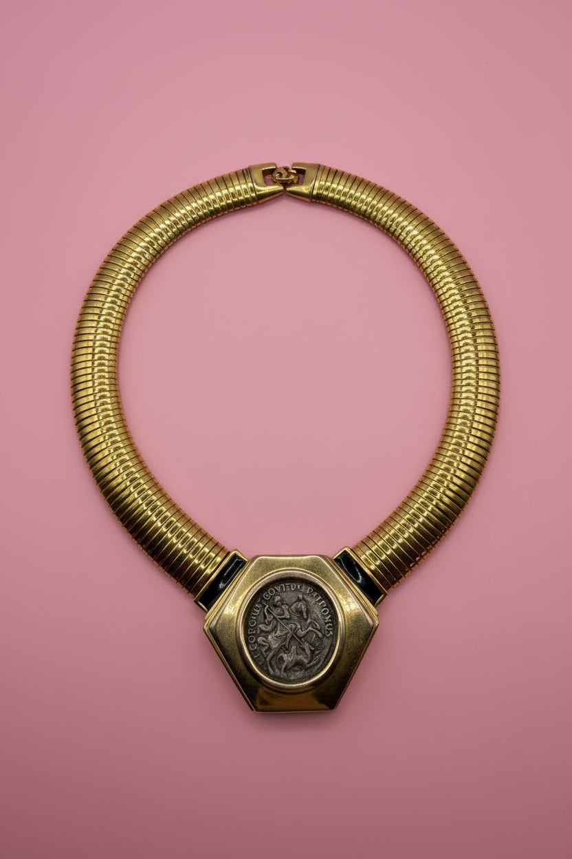 Vintage Rare Kenneth Jay Lane Roman Coin Tubogas Necklace