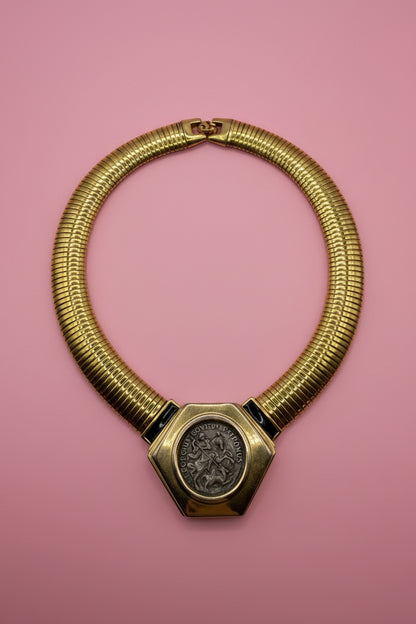 Vintage Rare Kenneth Jay Lane Roman Coin Tubogas Necklace