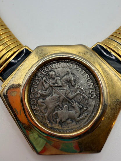 Vintage Rare Kenneth Jay Lane Roman Coin Tubogas Necklace