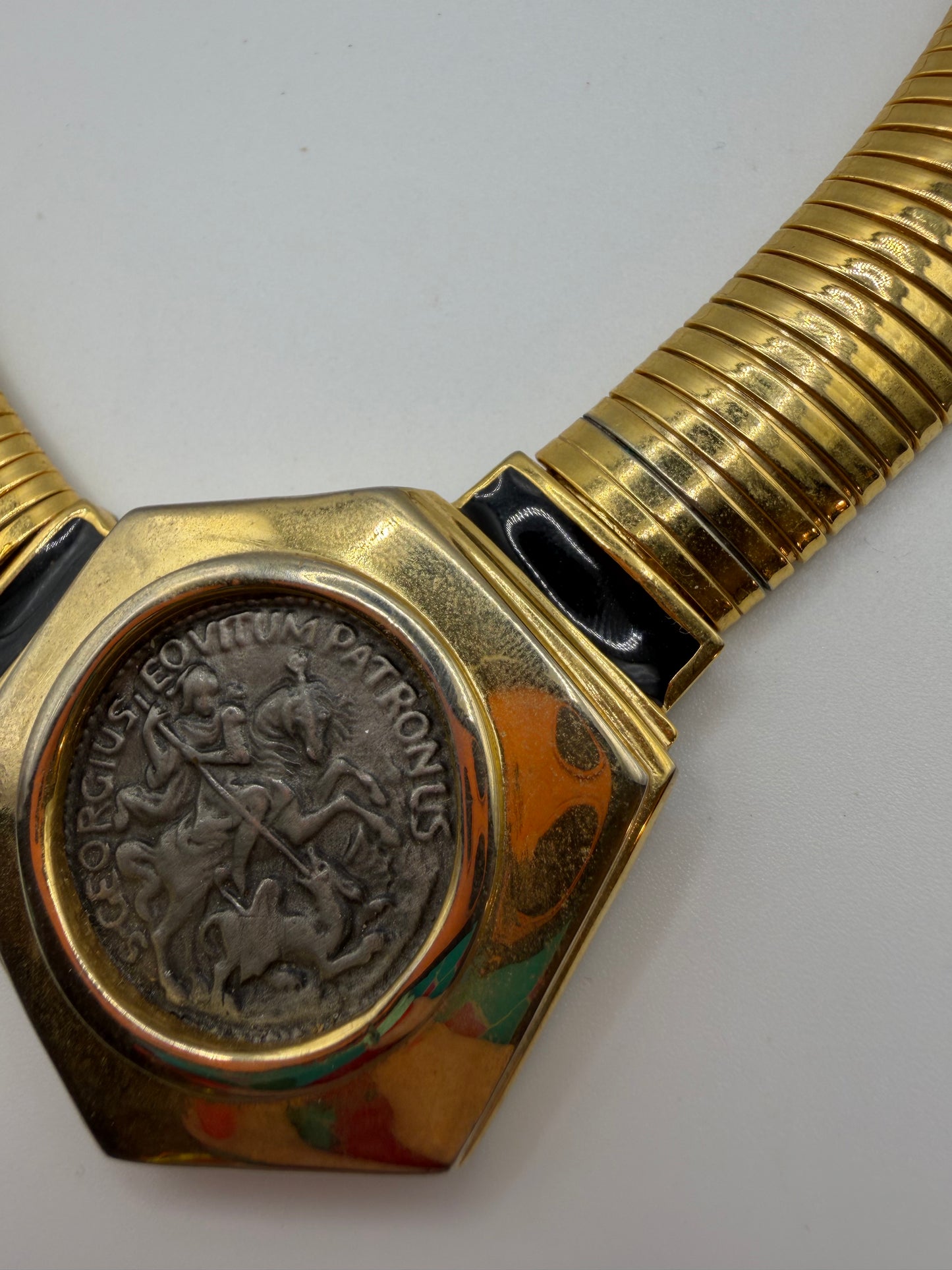 Vintage Rare Kenneth Jay Lane Roman Coin Tubogas Necklace