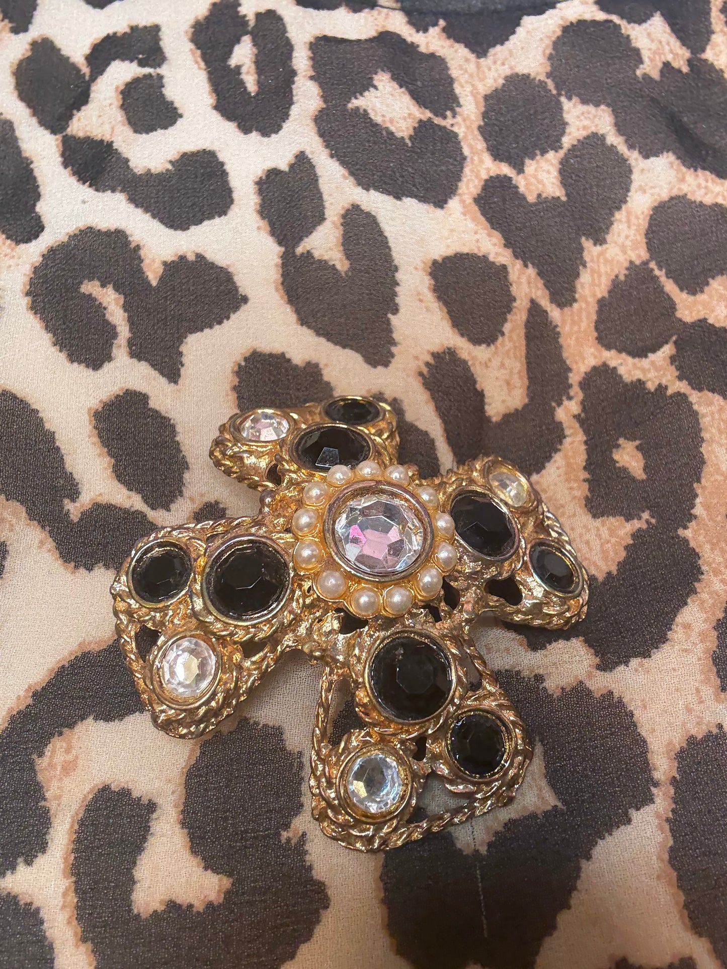 Vintage Midcentury Domed Rhinestone Maltese Cross Brooch