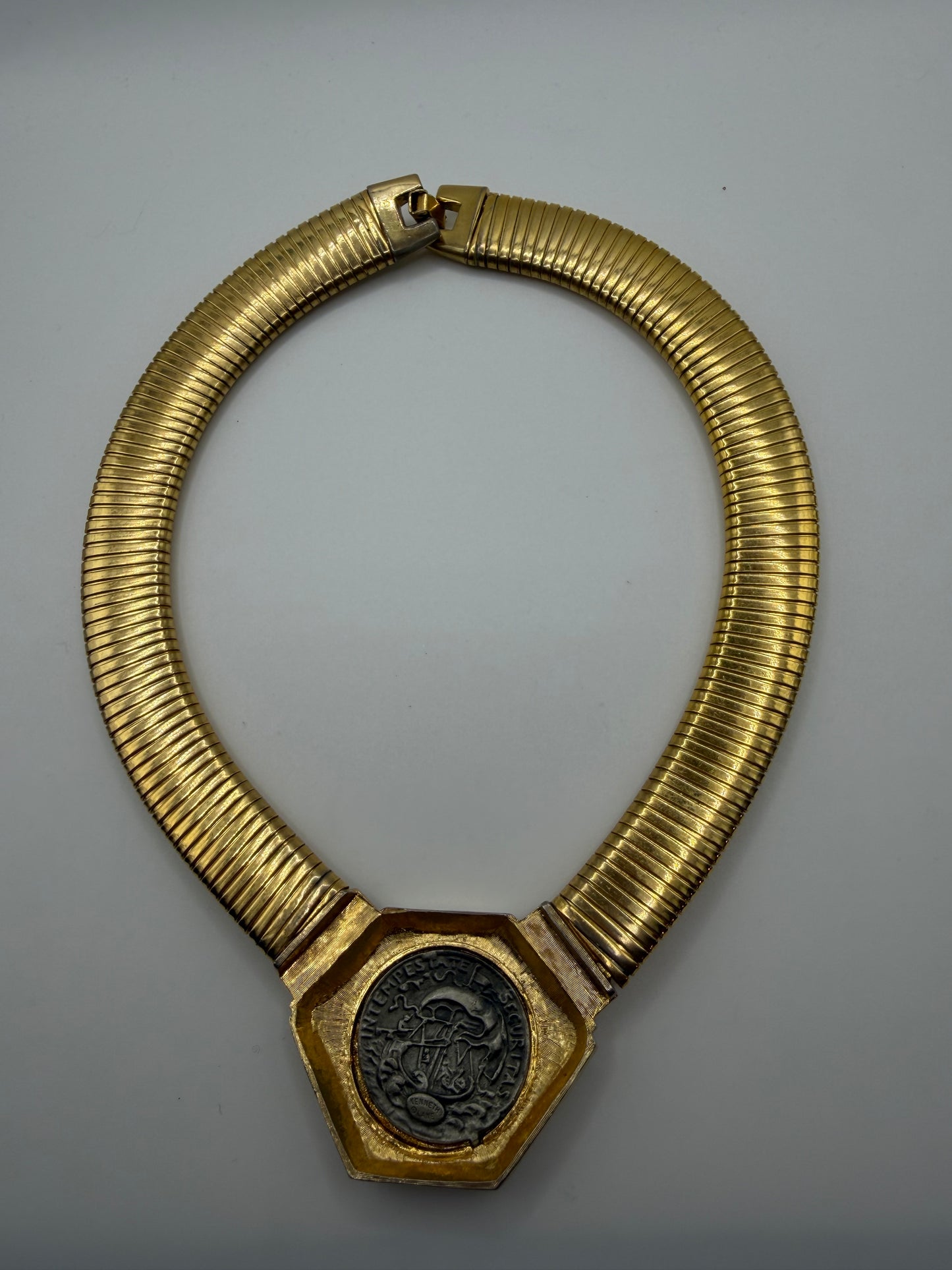 Vintage Rare Kenneth Jay Lane Roman Coin Tubogas Necklace