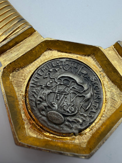 Vintage Rare Kenneth Jay Lane Roman Coin Tubogas Necklace