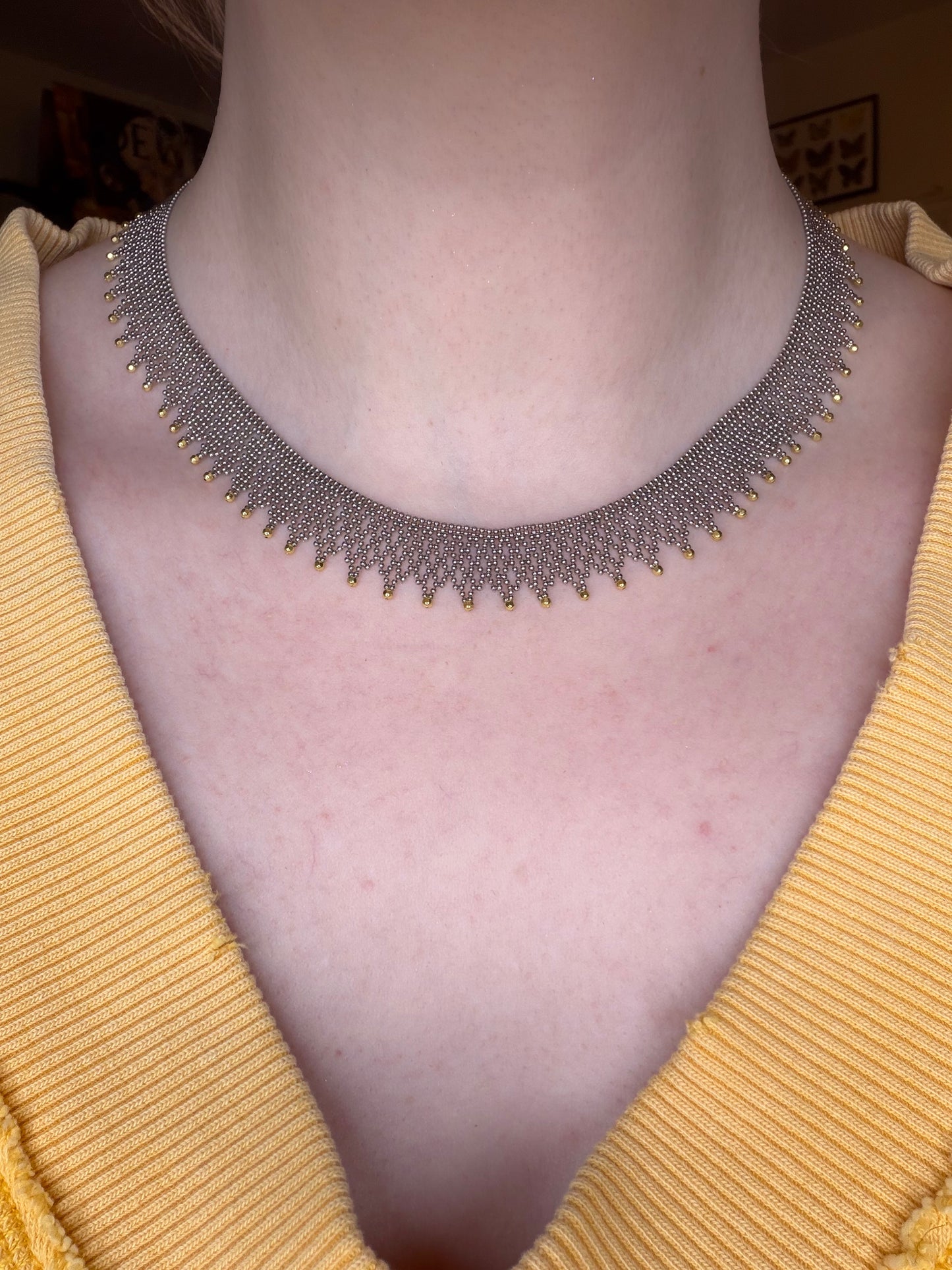 Vintage Christian Tse Platinum & 18K Gold Collar Necklace - Carmela Soprano Necklace
