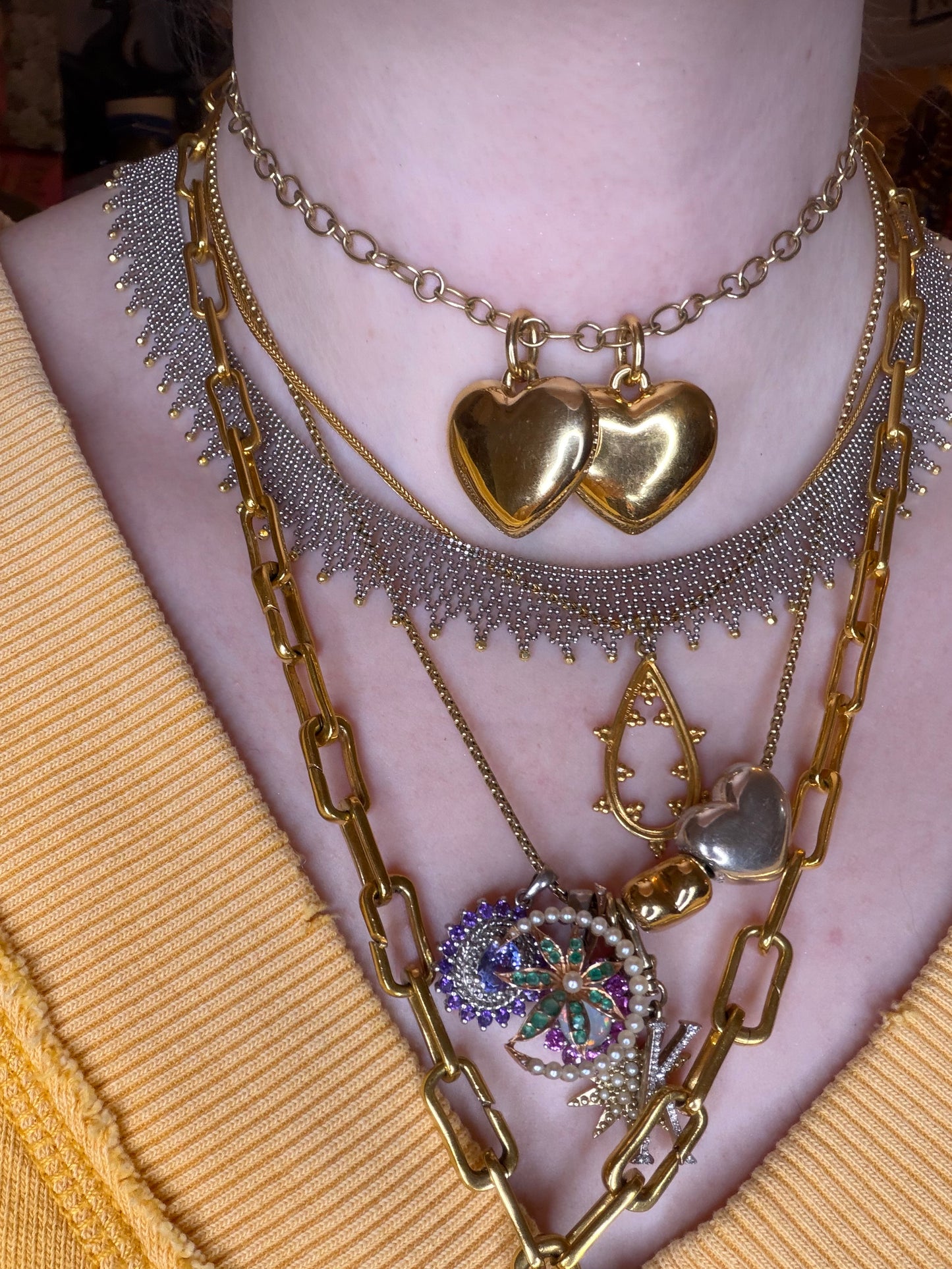 Vintage Christian Tse Platinum & 18K Gold Collar Necklace - Carmela Soprano Necklace