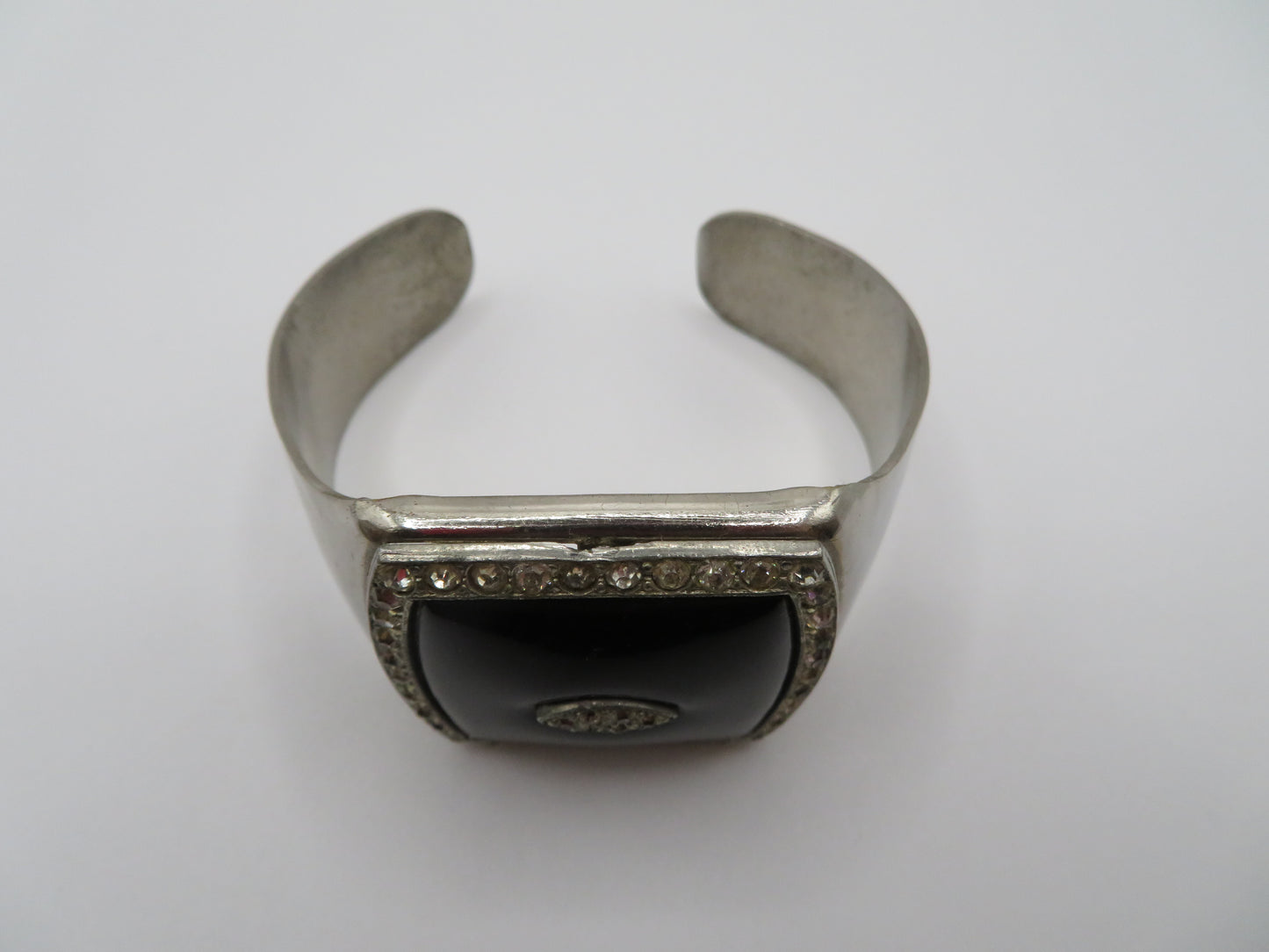 Vintage Jumbo Silver Onyx Resin Cuff