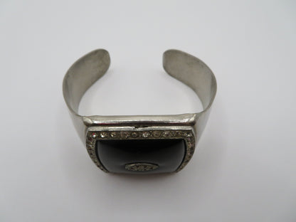 Vintage Jumbo Silver Onyx Resin Cuff