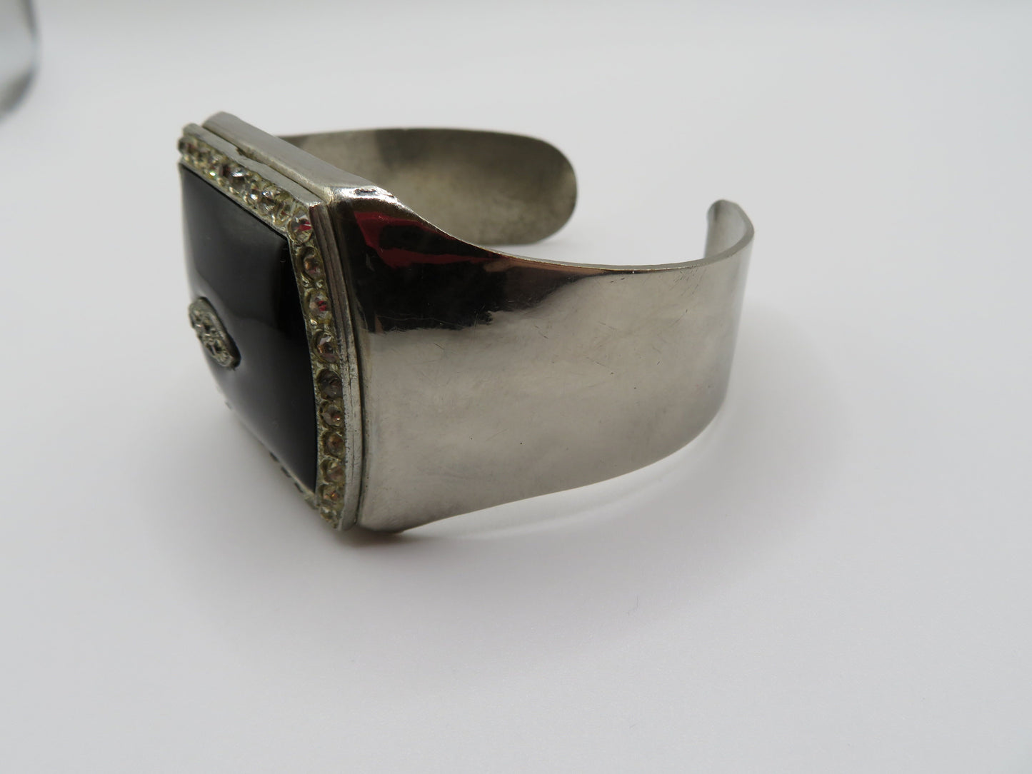 Vintage Jumbo Silver Onyx Resin Cuff