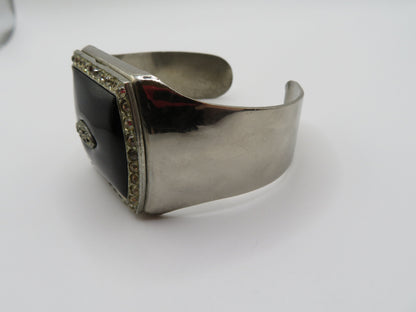 Vintage Jumbo Silver Onyx Resin Cuff