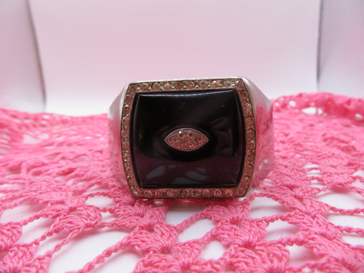 Vintage Jumbo Silver Onyx Resin Cuff