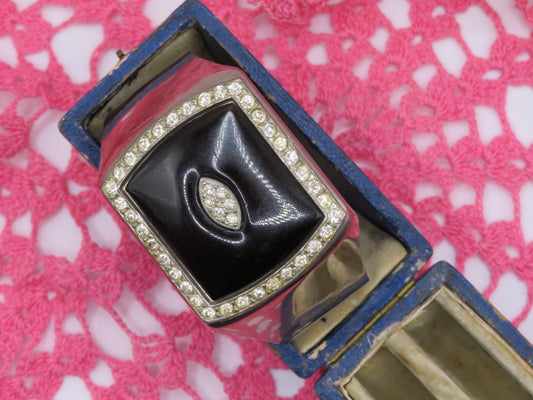 Vintage Jumbo Silver Onyx Resin Cuff