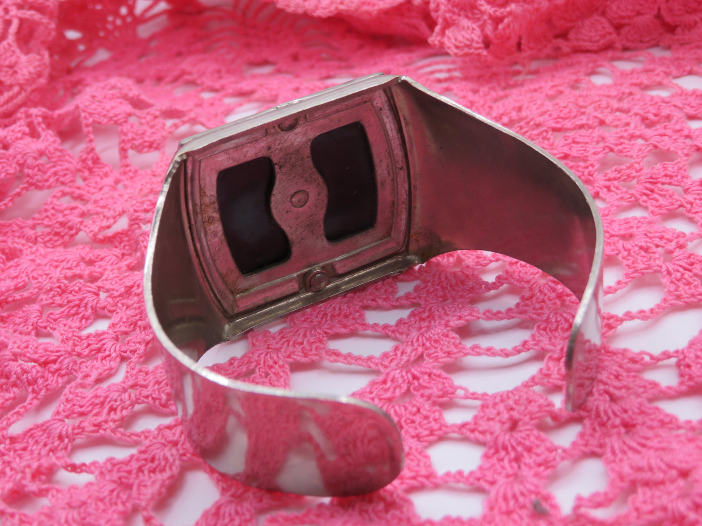 Vintage Jumbo Silver Onyx Resin Cuff