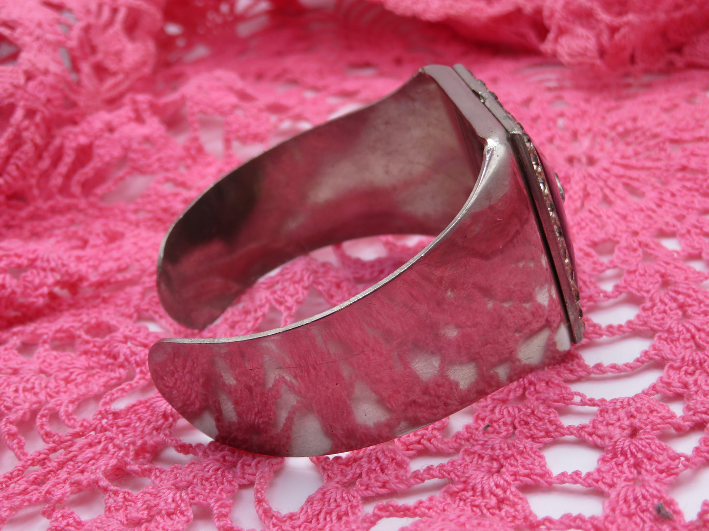 Vintage Jumbo Silver Onyx Resin Cuff