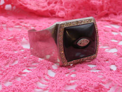 Vintage Jumbo Silver Onyx Resin Cuff
