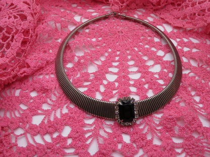 Vintage Silver Sapphire Rhinestone Tubogas Necklace