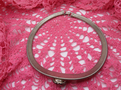 Vintage Silver Sapphire Rhinestone Tubogas Necklace