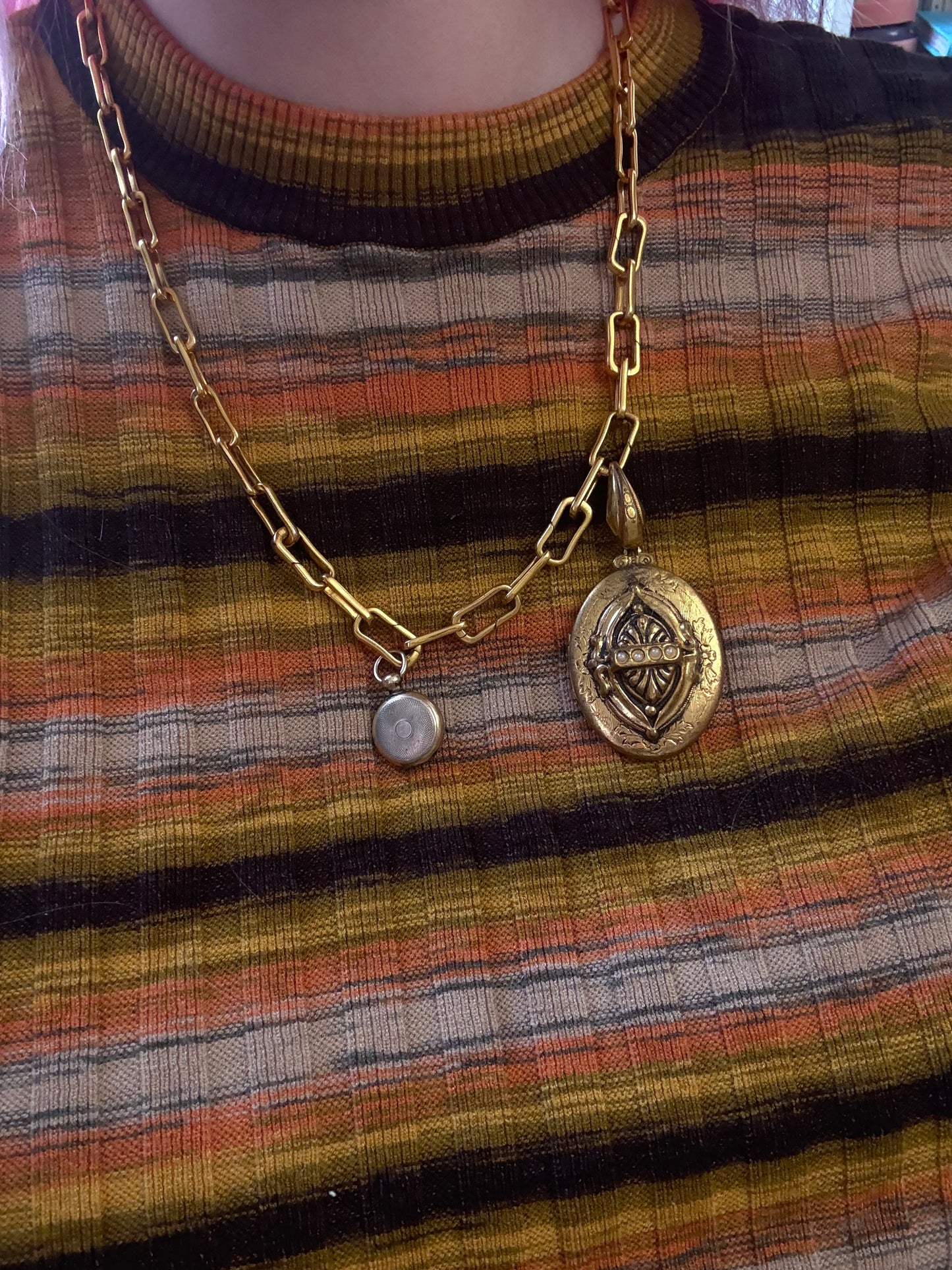 Antique Large Victorian Gold Tone Seed Pearl Locket