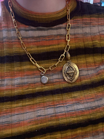 Antique Large Victorian Gold Tone Seed Pearl Locket