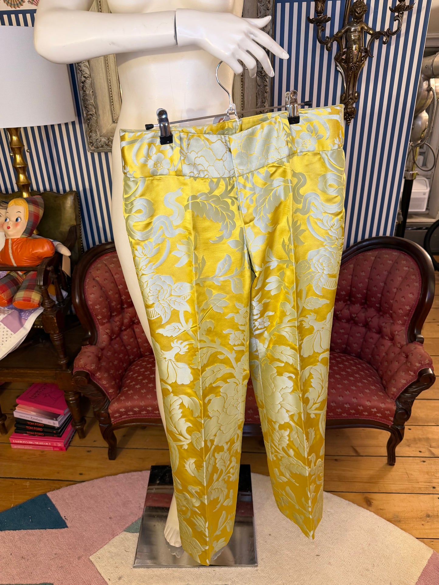Iris Apfel's Vintage Yellow Silk Brocade Normandy Monroe Pants