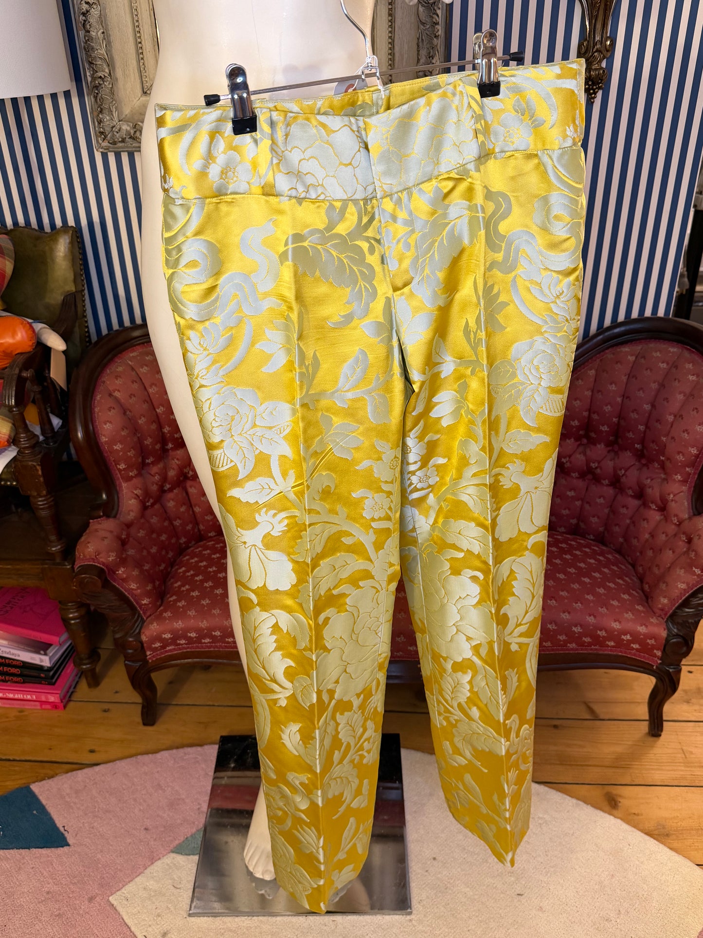 Iris Apfel's Vintage Yellow Silk Brocade Normandy Monroe Pants