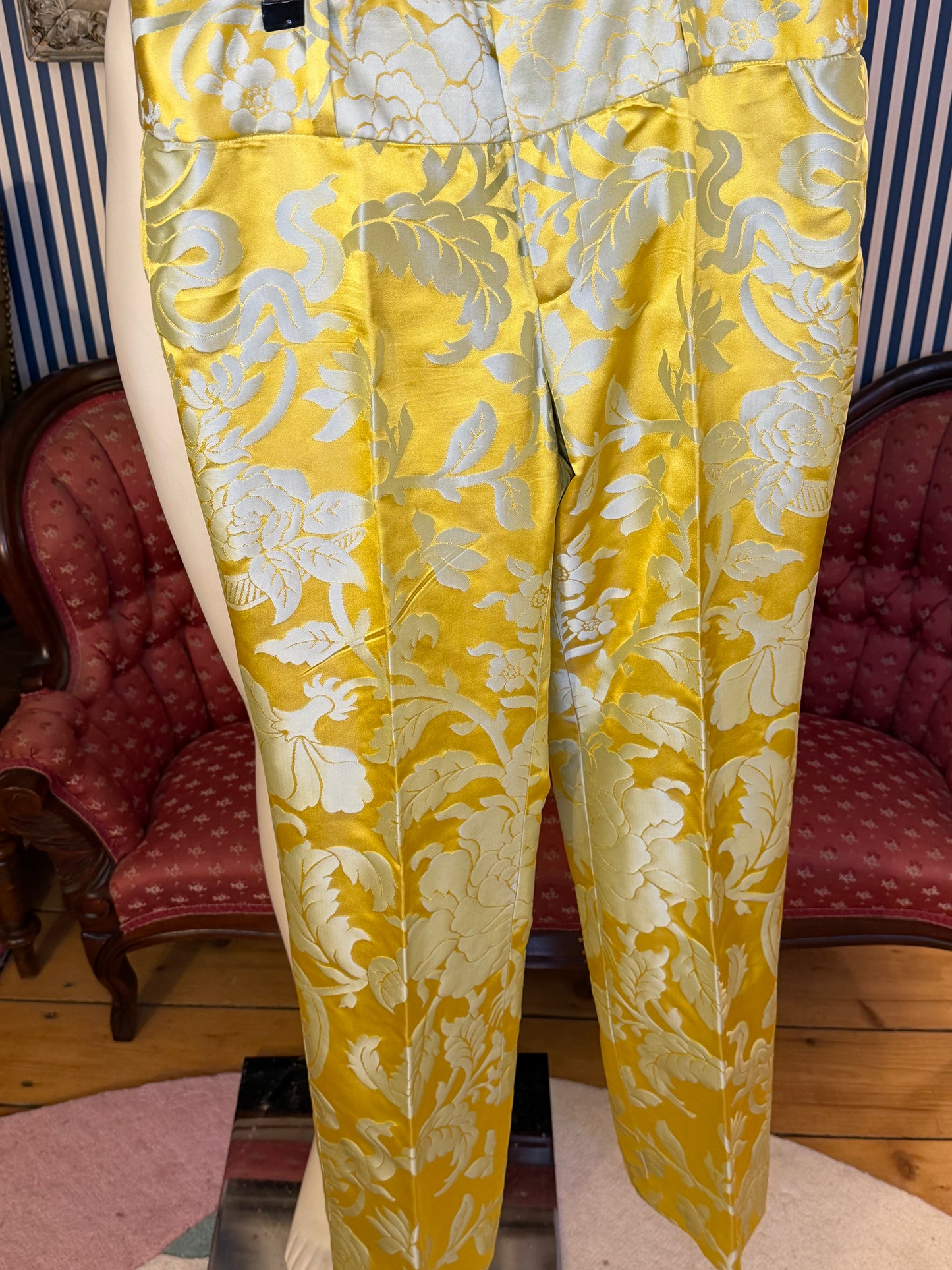 Iris Apfel's Vintage Yellow Silk Brocade Normandy Monroe Pants