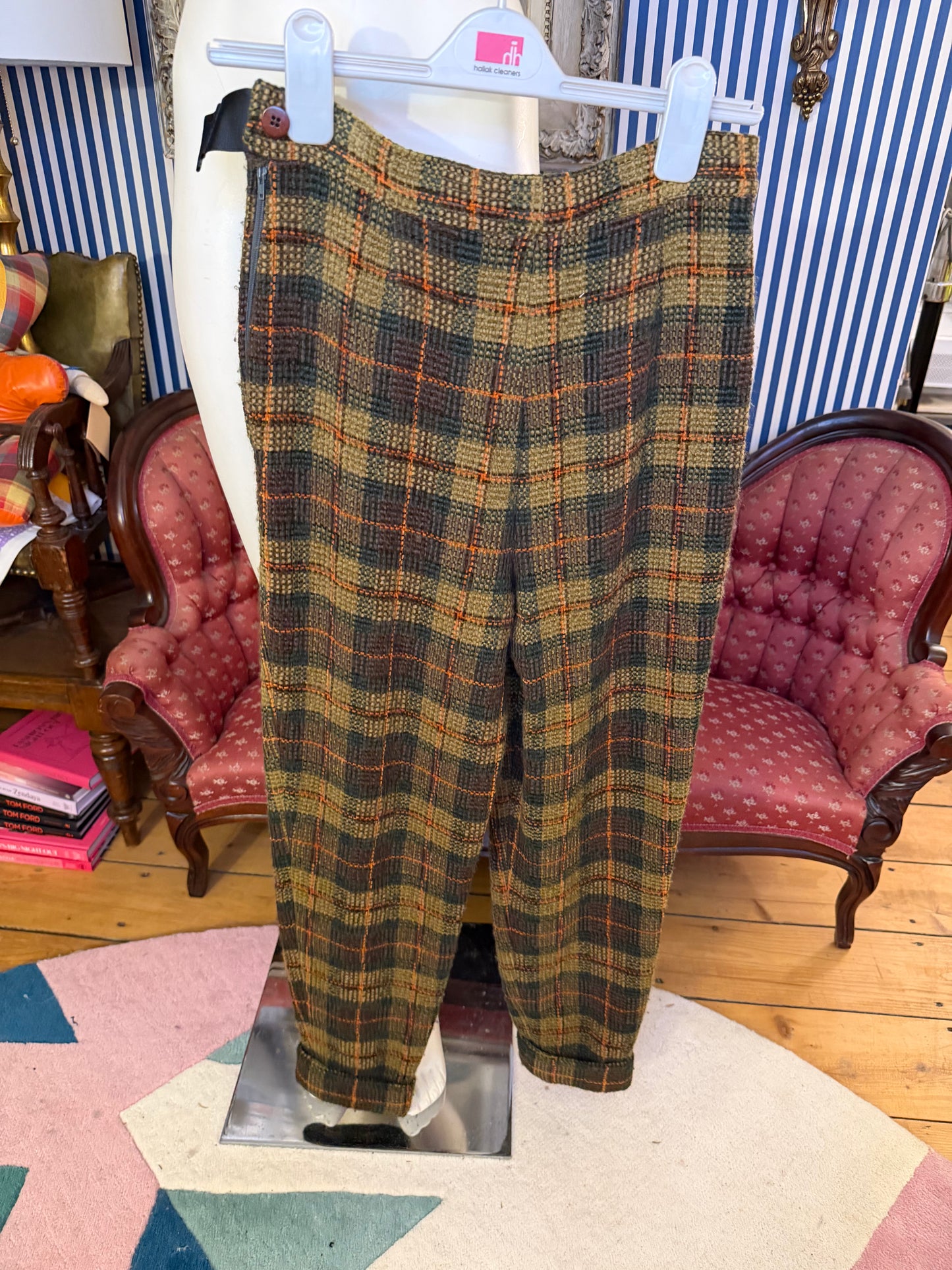 Iris Apfel's Vintage Olive Green Tartan Pants