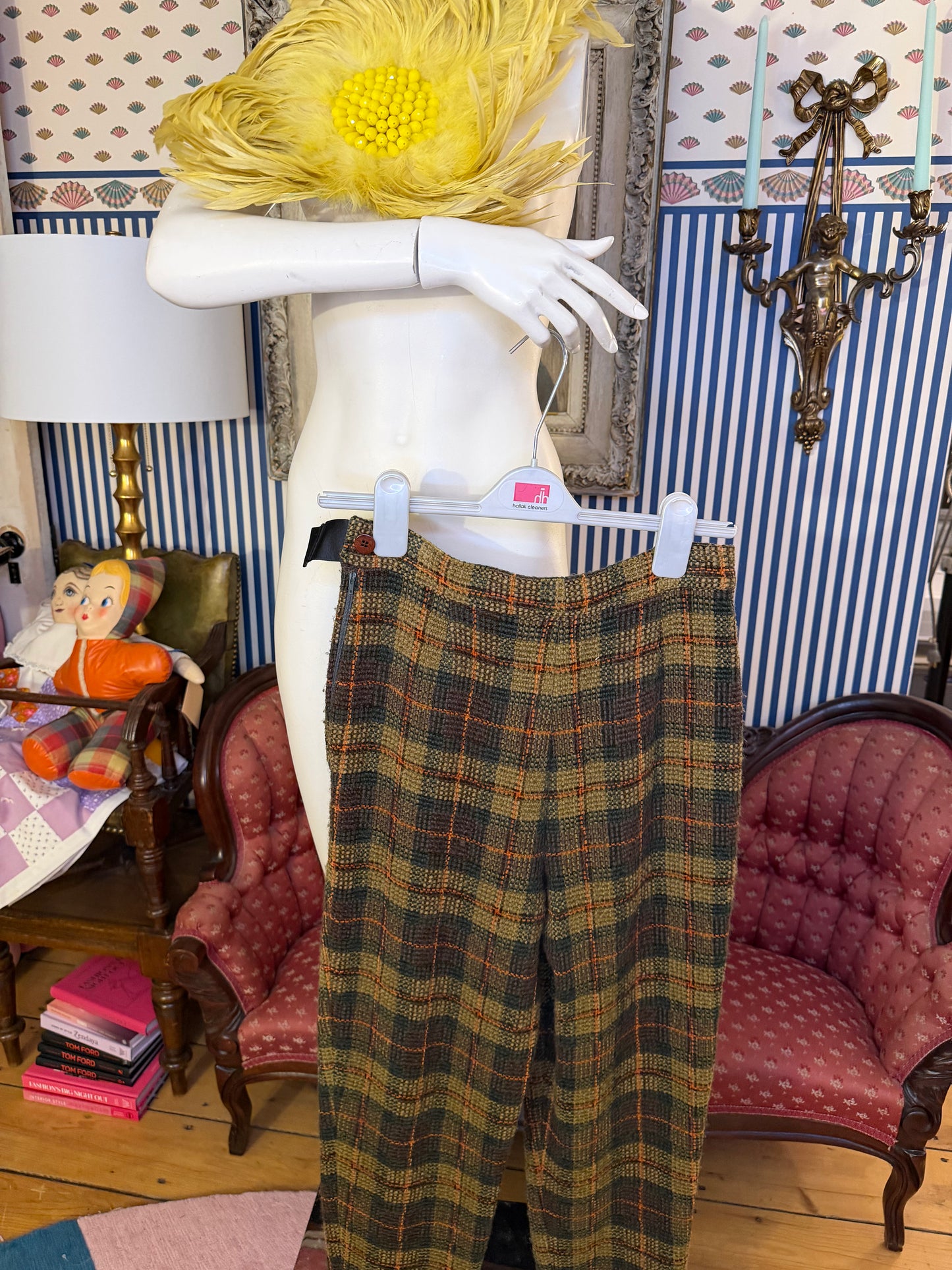 Iris Apfel's Vintage Olive Green Tartan Pants