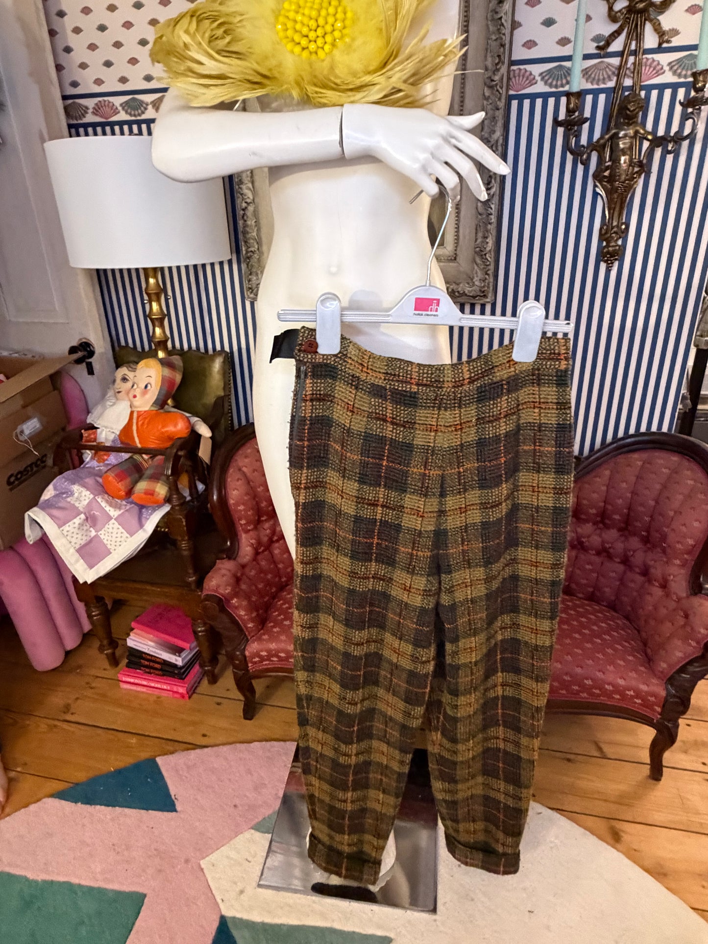 Iris Apfel's Vintage Olive Green Tartan Pants