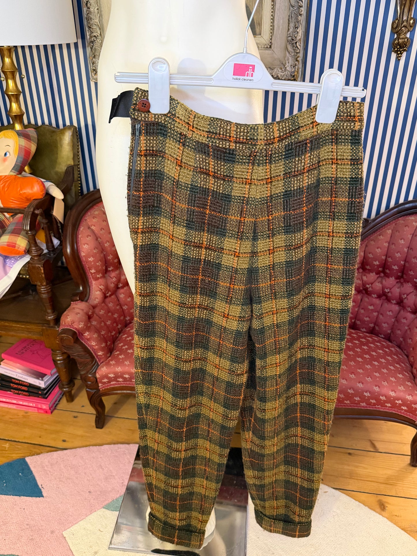 Iris Apfel's Vintage Olive Green Tartan Pants