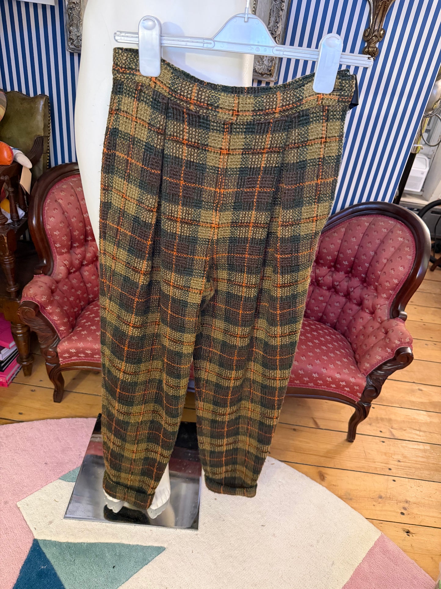 Iris Apfel's Vintage Olive Green Tartan Pants