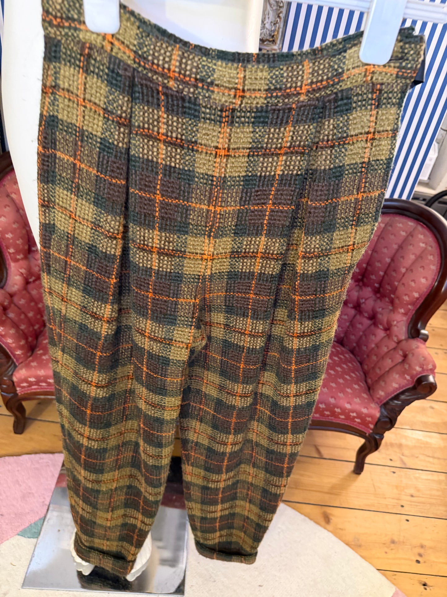 Iris Apfel's Vintage Olive Green Tartan Pants
