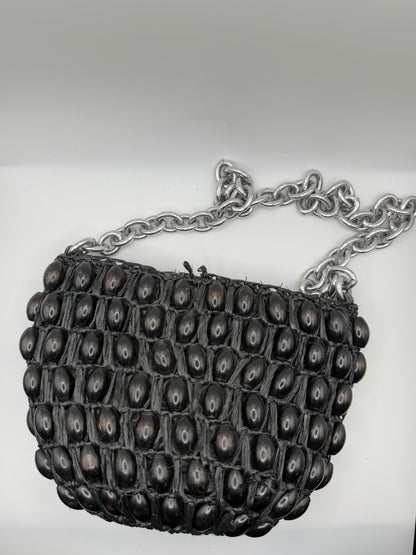 Vintage 1960s Mod Black Wooded Beaded Bag